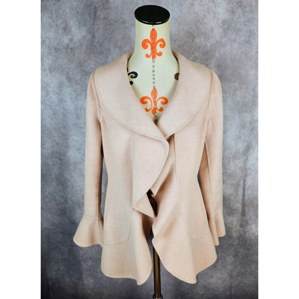 Luxurious ST. JOHN Angora Wool Cashmere Sz 4 Pink Ruffle Jacket Light Coat EUC!!